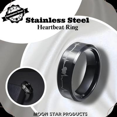 Heartbeat Design Charm Ring - 1 Pc Black Stainless Steel Jewelry