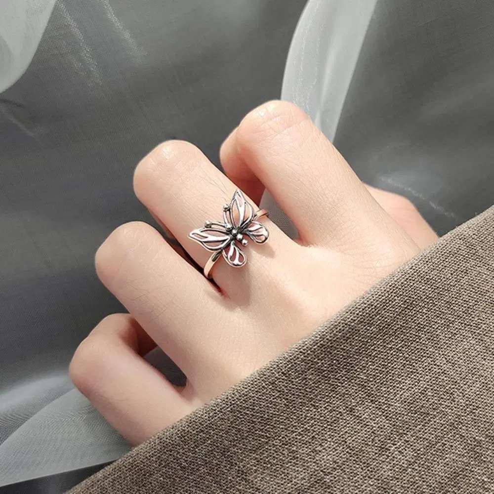 Butterfly Adjustable Silver Rings For Girls