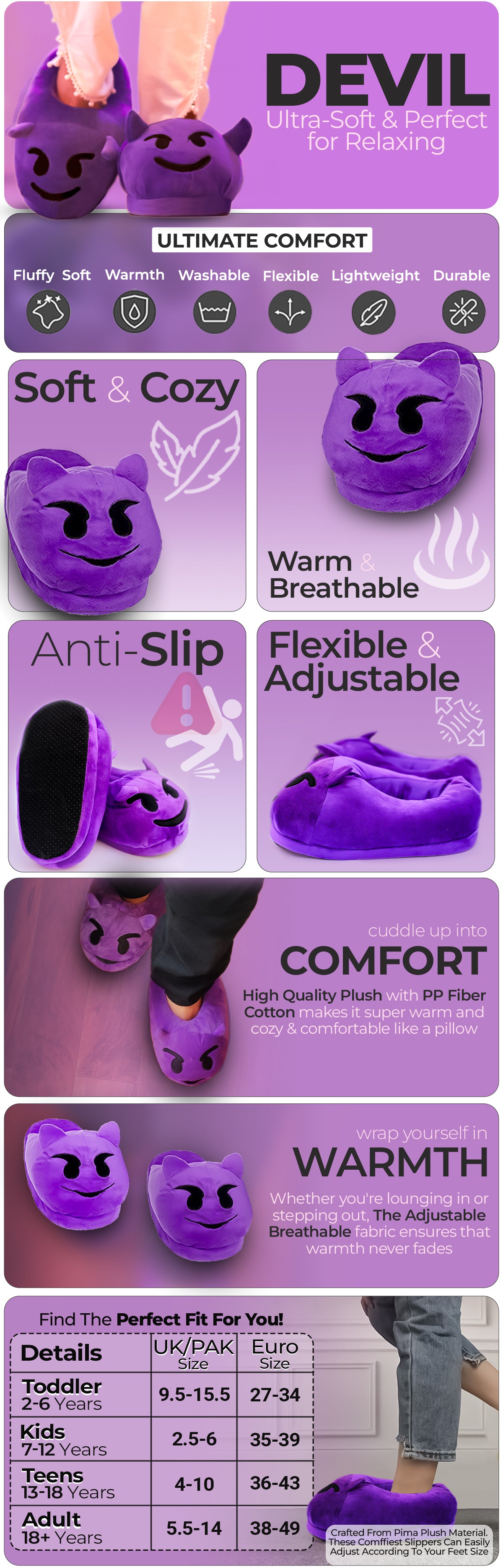 Devil Emoji Slippers Warm & Comfortable