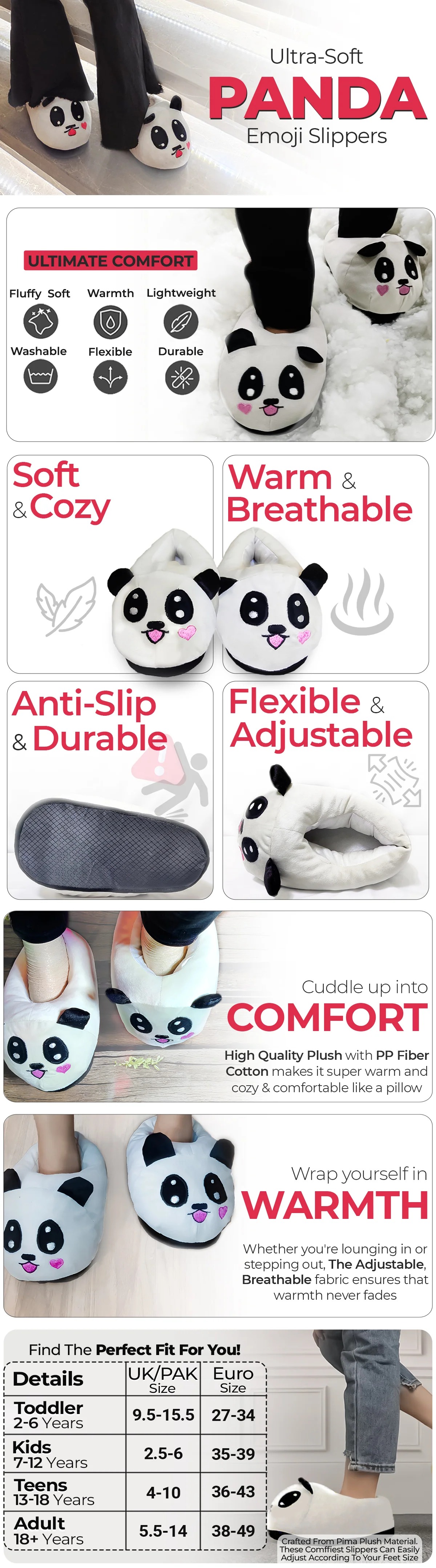 Panda Emoji Slippers Warm & Comfortable