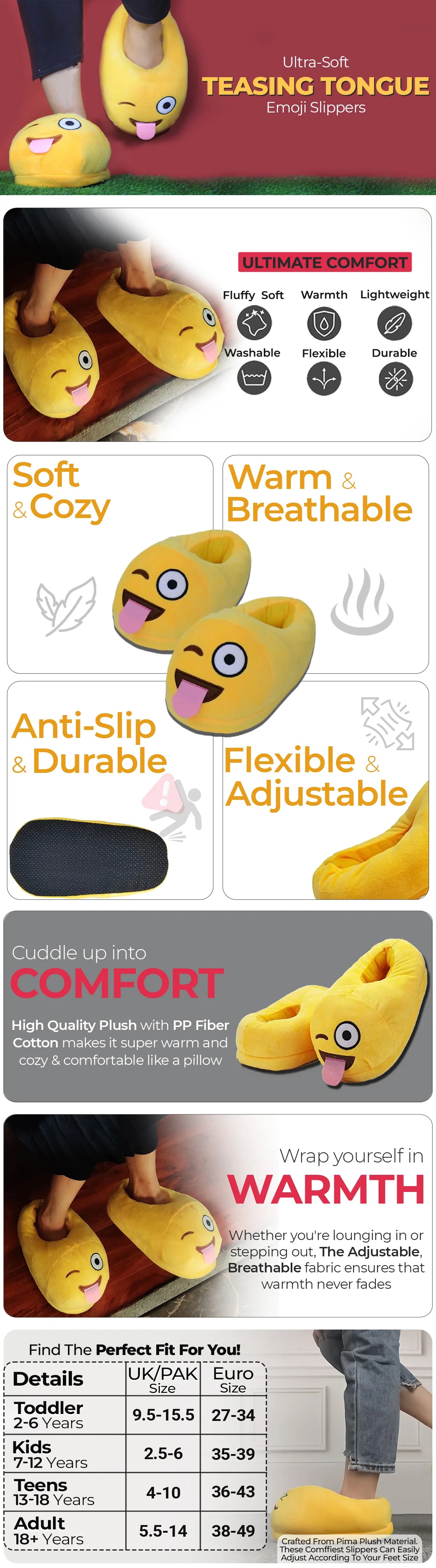  Teasing Tongue Emoji Slippers Warm & Comfortable