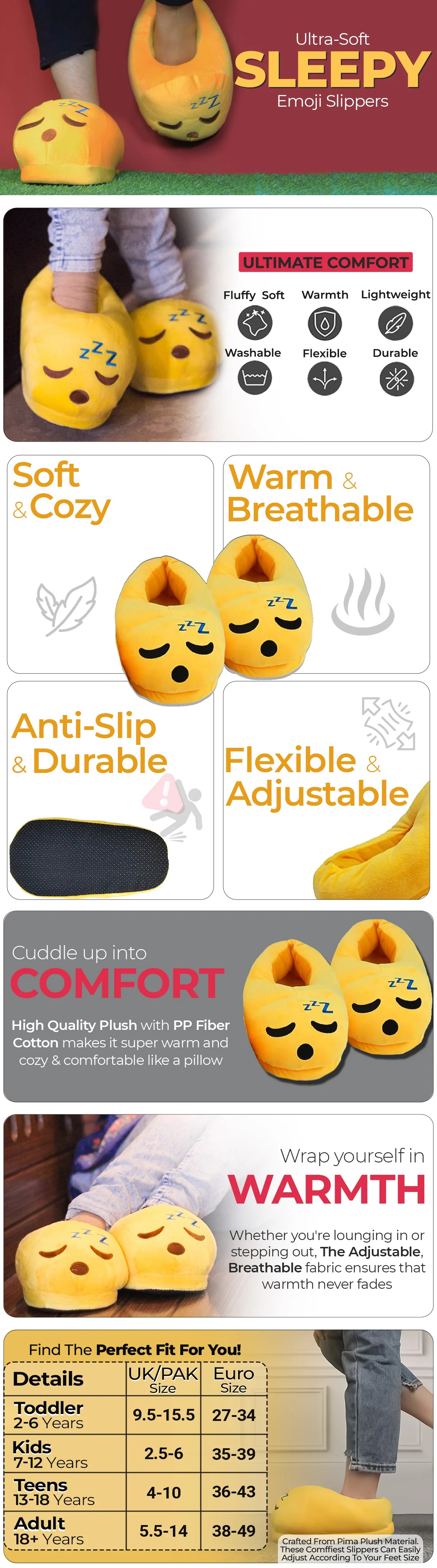 Sleepy Emoji Slippers Warm & Comfortable