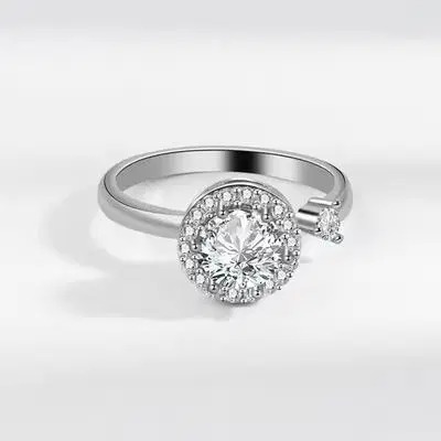 Multi-Charm Adjustable Ring in 925 Sterling Silver with Zircon Stone