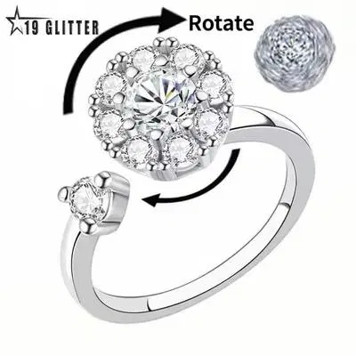 Multi-Charm Adjustable Ring in 925 Sterling Silver with Zircon Stone
