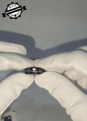 Heartbeat Design Charm Ring - 1 Pc Black Stainless Steel Jewelry