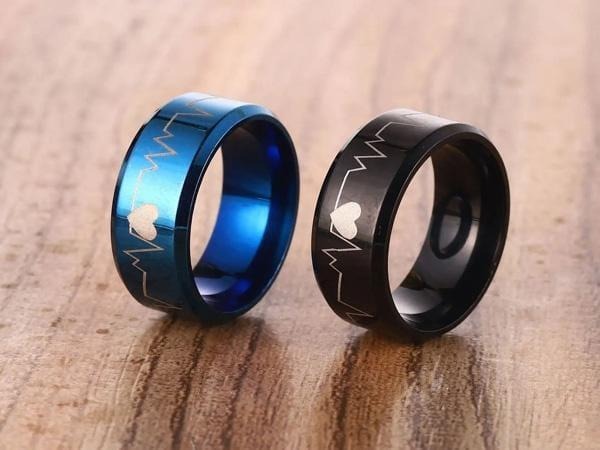 Heartbeat Design Charm Ring - 1 Pc Black Stainless Steel Jewelry